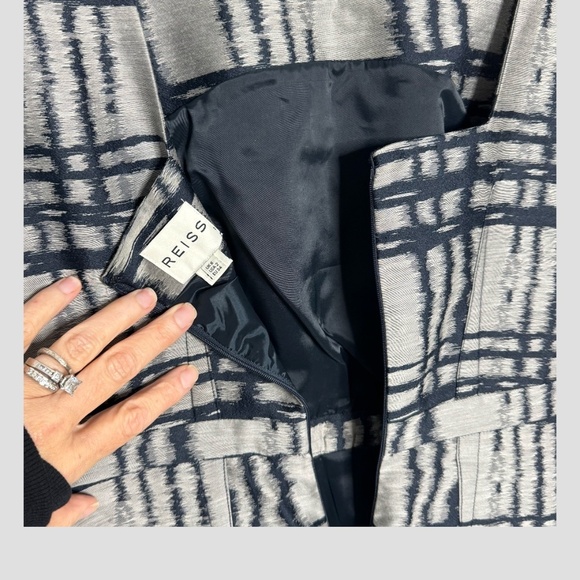 Reiss Peron Dress Fit And Flare Cocktail Mini Dress Sleeveless Pockets Navy Grey - Picture 5 of 16